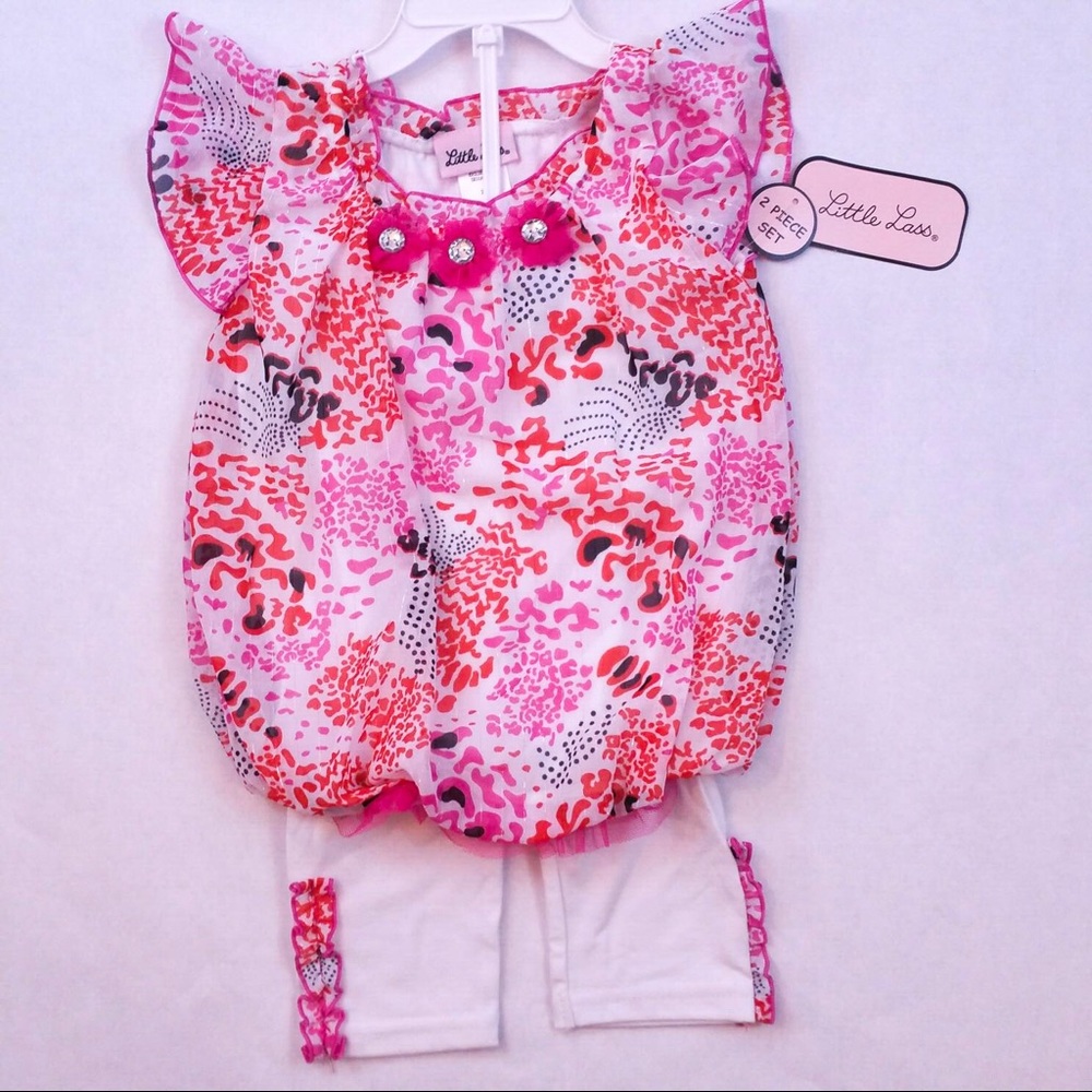 Gorgeous fancy white colorful outfit top pants 24m